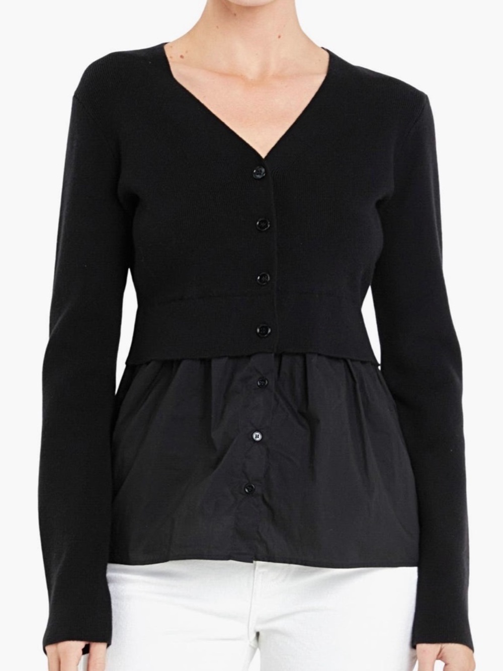 English Factory Black Layered Button-Front Peplum Top, sz S, NWT